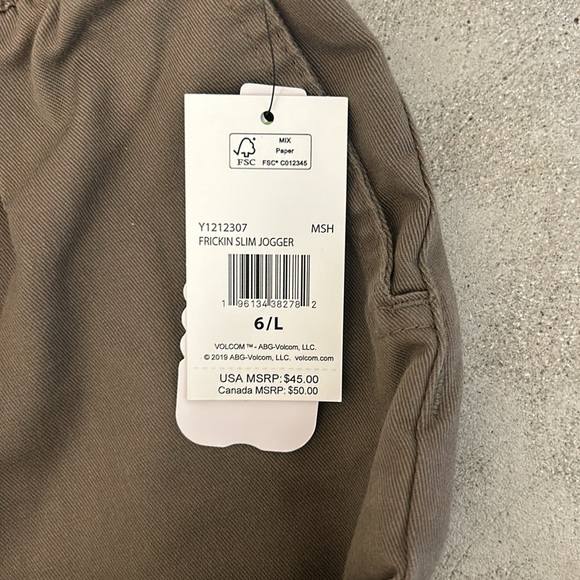 NWT Volcom Youth Frickin Slim Joggers in Mushroom - Picture 4 of 4